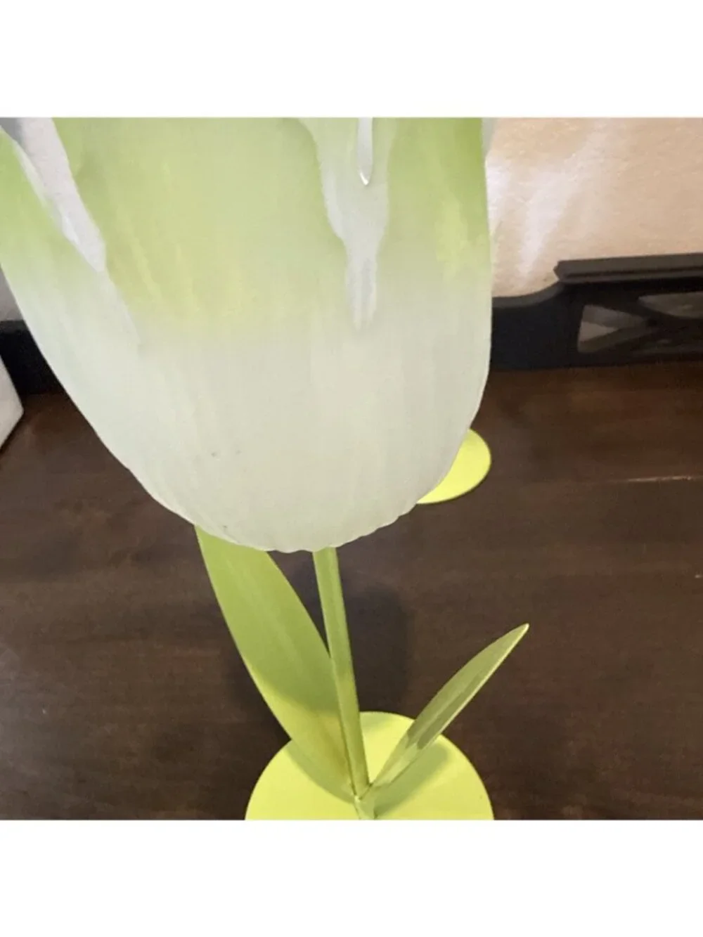Vtg Lime - Yellow Frosted Tulip Flower Votive Tea Light Candle Holders Glass Mtl